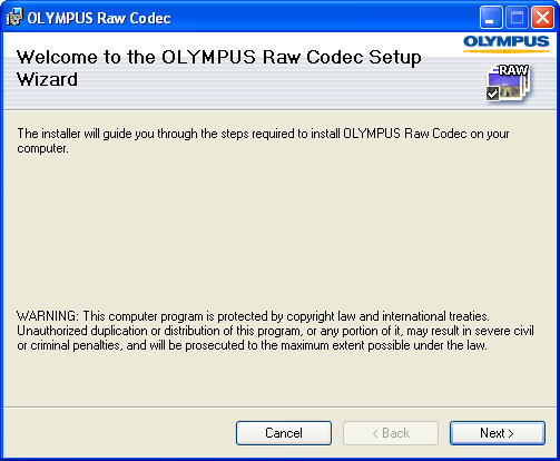 OLYMPUS Raw Codec : Main window