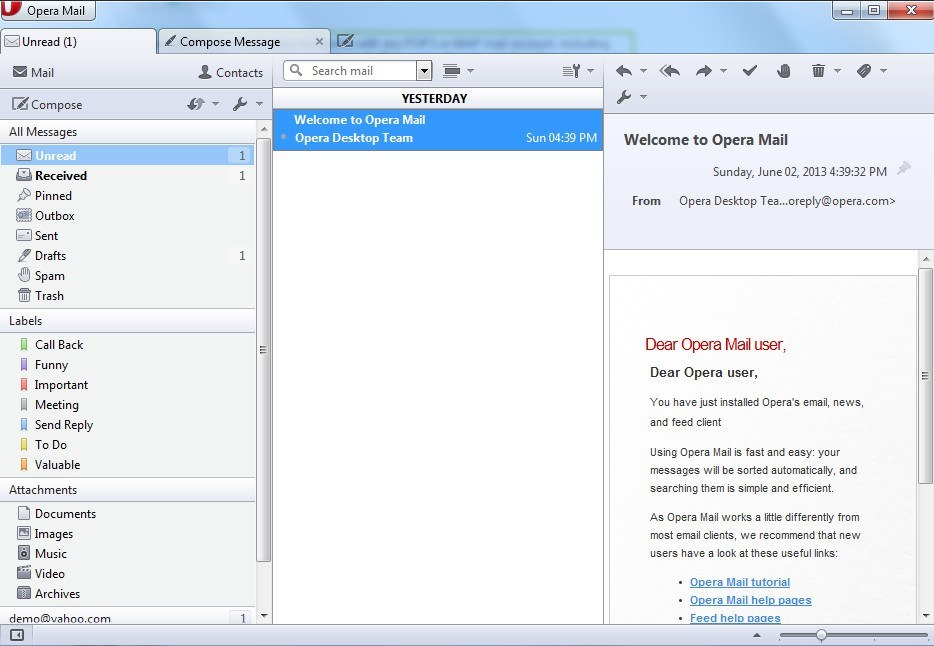 Opera Mail 1.0 : Main Window
