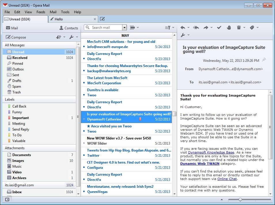 Opera Mail 1.0 : The Inbox