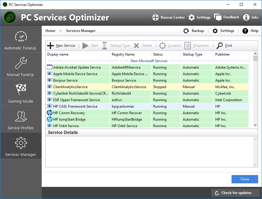 PC Services Optimizer 3.1 : Services Manager