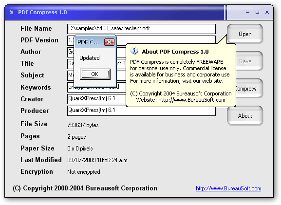 PDF Compress 1.0 : About window