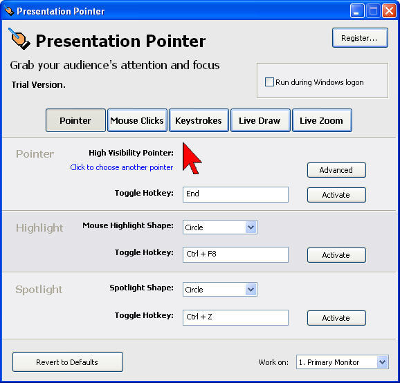 Presentation Pointer 1.2 : Main window