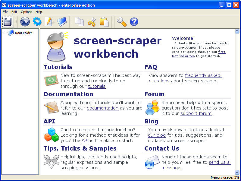 screen-scraper enterprise edition 5.5 : Main window