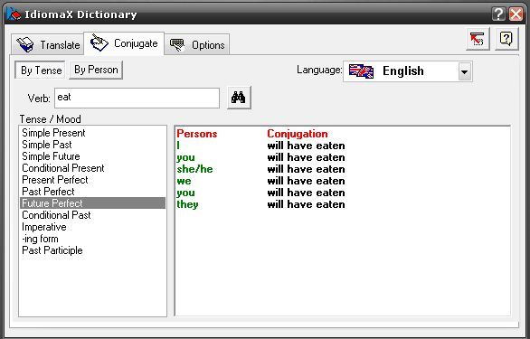 Spanish-English translation dictionary 5.0 : English verb conjugation