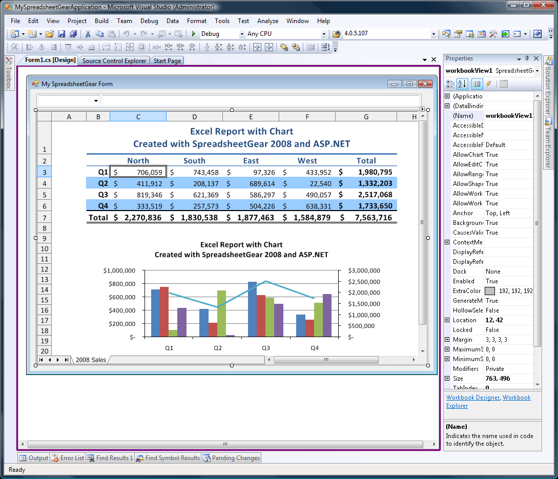 SpreadsheetGear 2010 for Windows 6.0 : Main window
