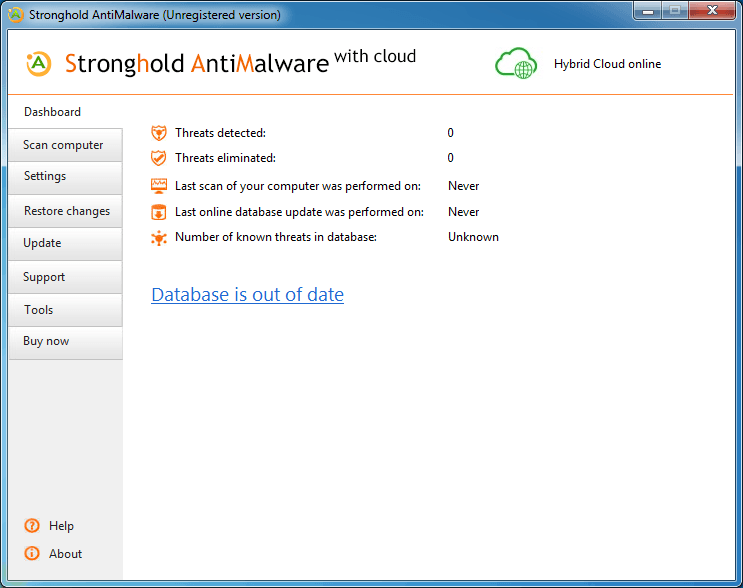 Stronghold AntiMalware 1.1 : Main window