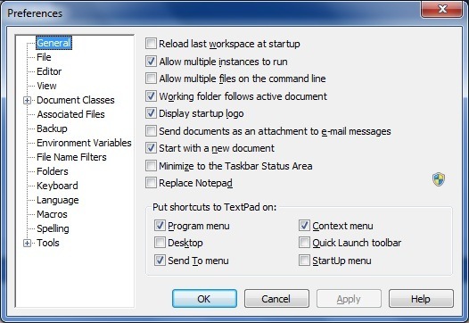 TextPad 7.0 : Preferences