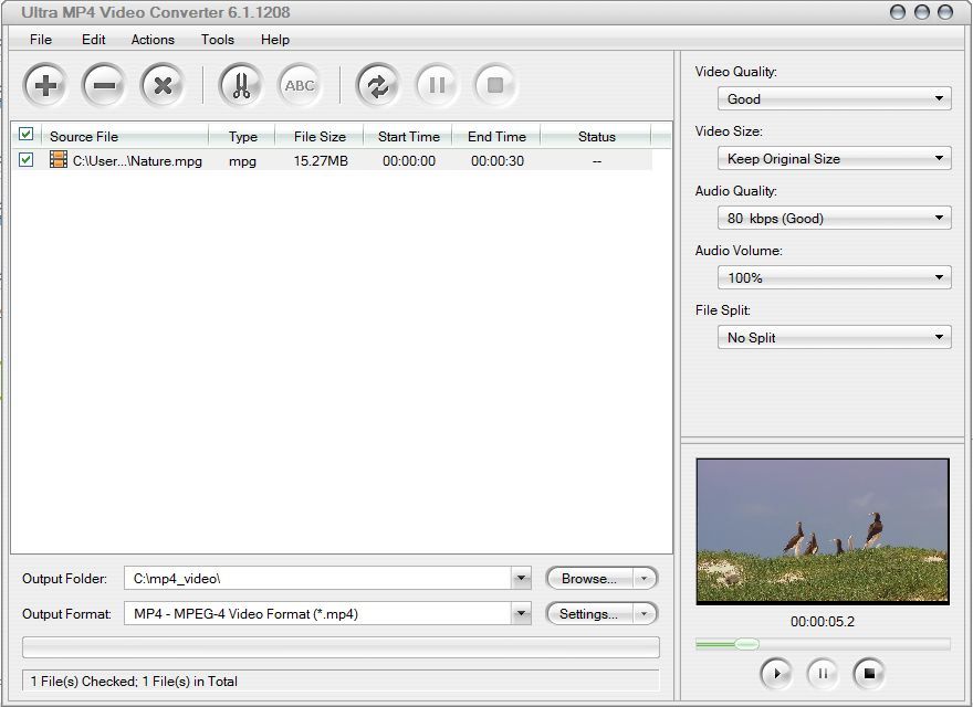Ultra MP4 Video Converter 6.1 : Adding a file