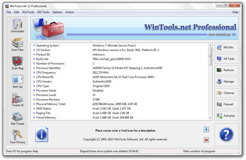 WinTools.net Professional 14.3 : Main Window