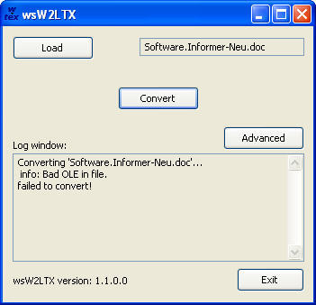 wsW2LTX 1.0 : Main window
