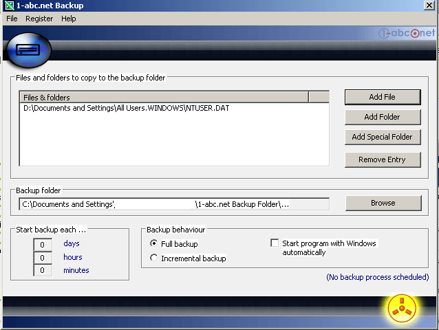 1-abc.net Backup 1.0 : Main Window
