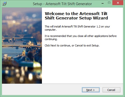 Artensoft Tilt Shift Generator 1.2 : Installer Screen