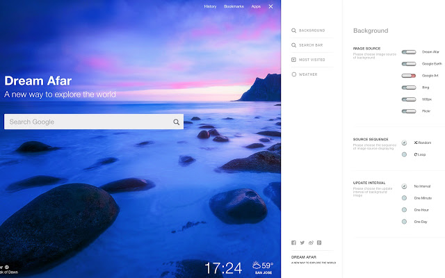 Dream Afar New Tab 0.3 : Main window