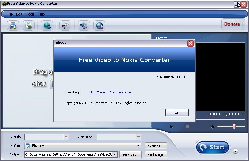 Free Video to Nokia Converter : Main window