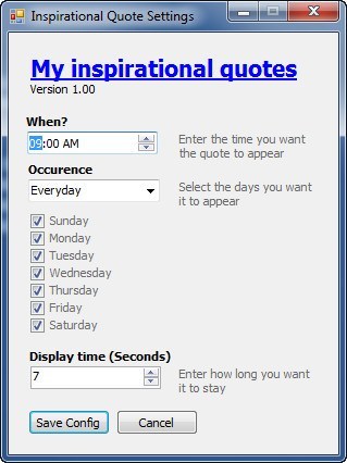 My Inspirational Quotes 1.0 : Configuration Window