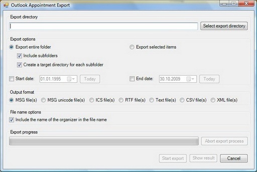 Outlook Data Export 1.3 : Main window