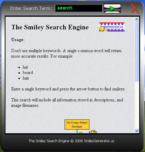 The Smiley Search Engine 1.0 : Main window