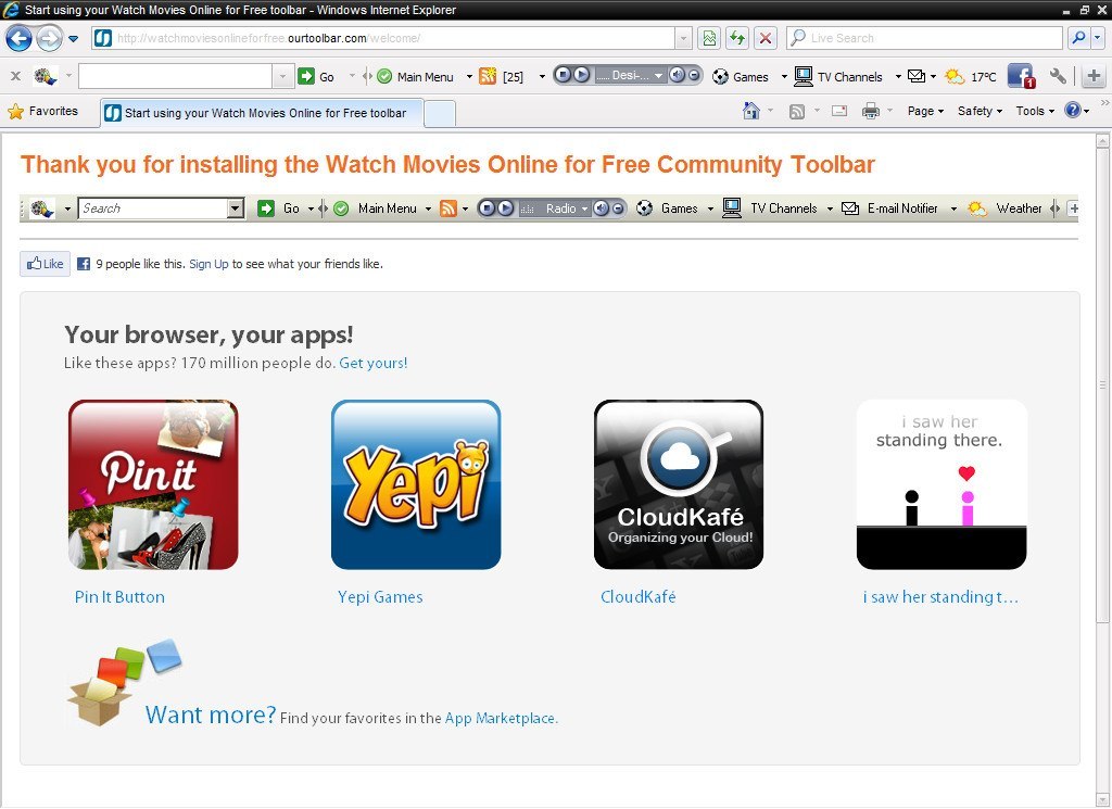 Watch Movies Online for Free Toolbar : Main Screen