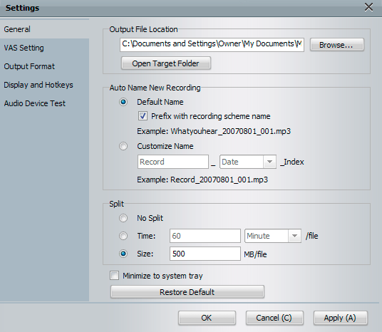 Xilisoft Sound Recorder 1.0 : Preferences