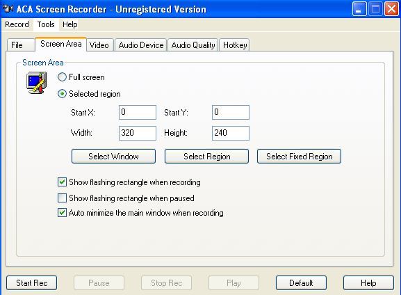 ACA Screen Recorder 5.3 : Select screen area
