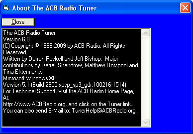 ACB Radio Tuner 6.9 : About Window