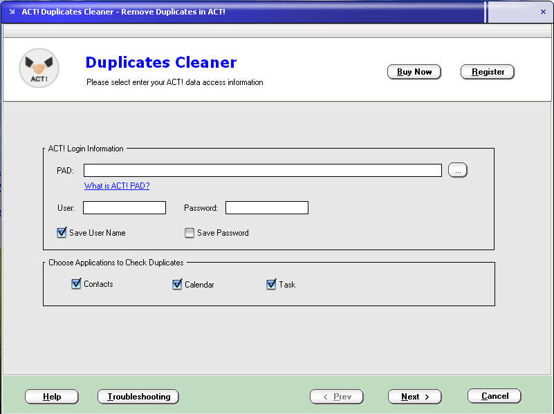ACT! Duplicates Cleaner 1.4 : Main window