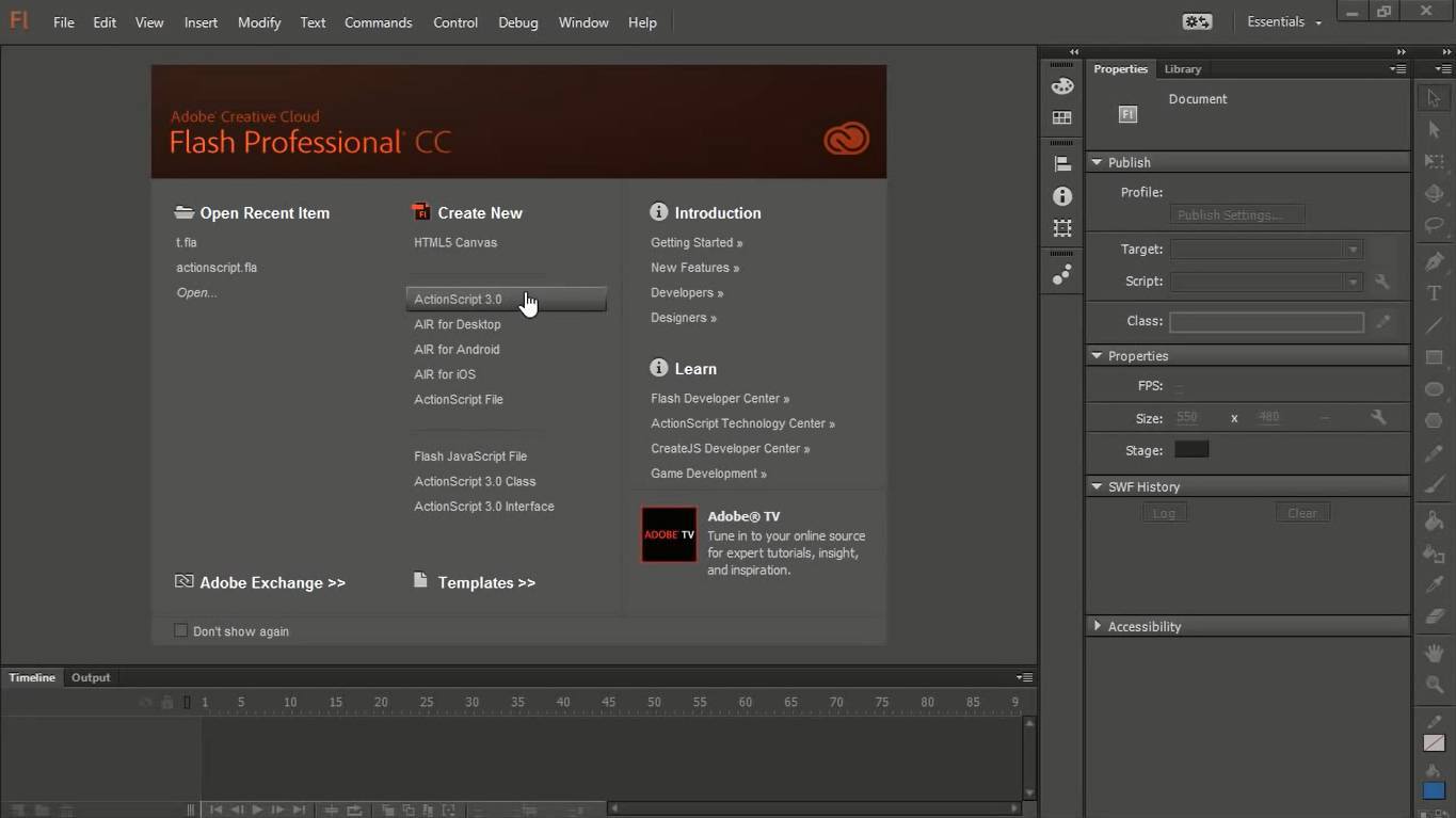 Adobe Flash Professional CC : Main window