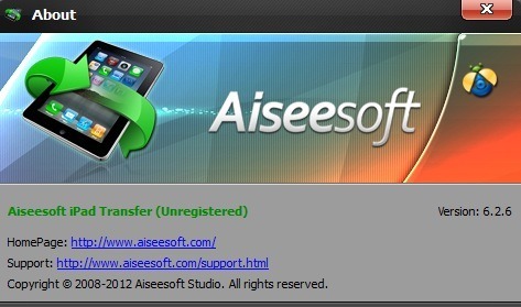 Aiseesoft iPad Transfer 6.2 : About window