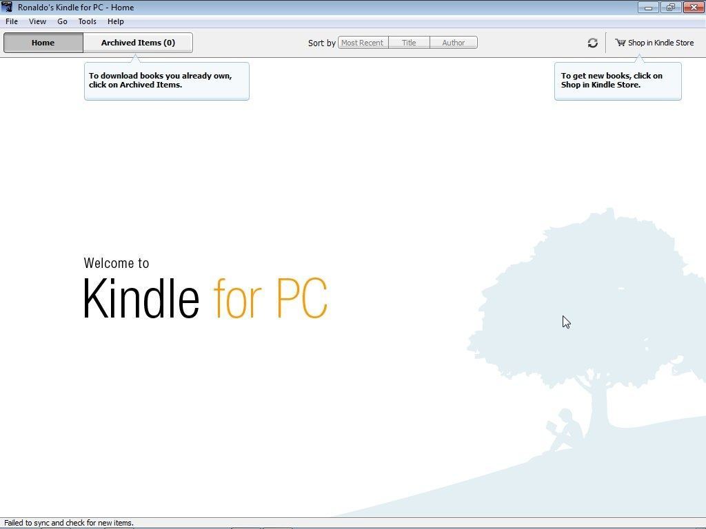 Amazon Kindle For PC 1.1 : Main Menu