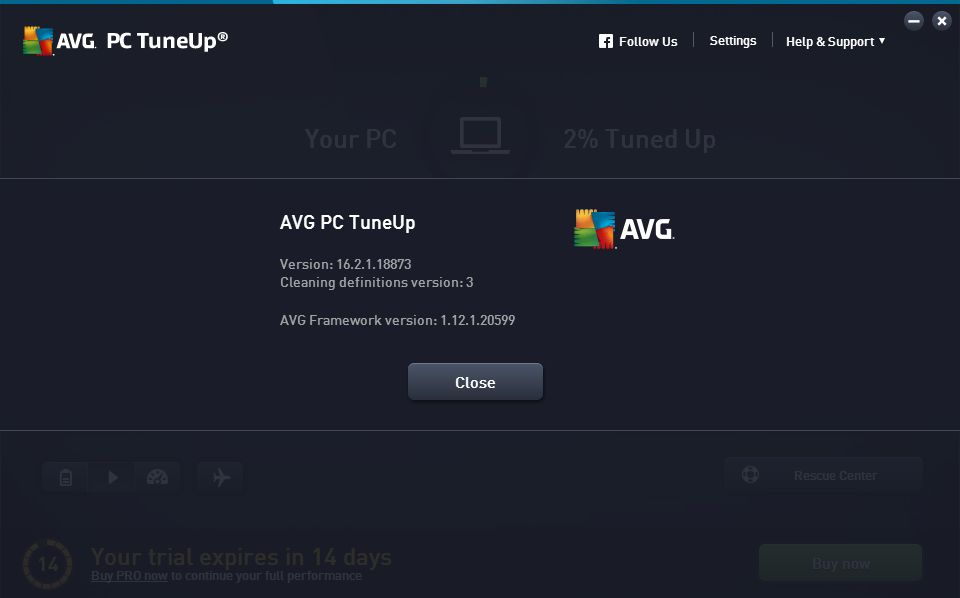 AVG PC Tuneup 16.2 : About Window