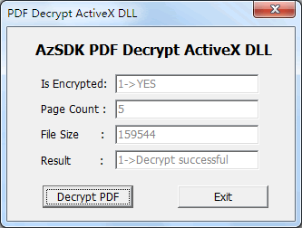 AzSDK PDF Decrypt ActiveX DLL 4.10 : Main Window