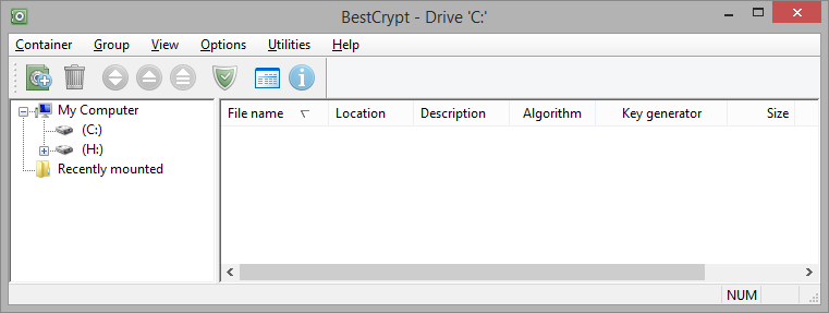 BestCrypt Container Encryption 9.04 : Main Window