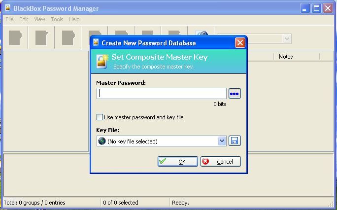 BlackBox Password Manager 2.5 : Create new password database