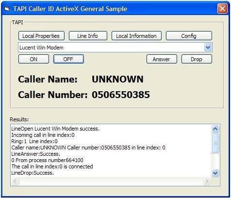 Caller ID ActiveX : Main window