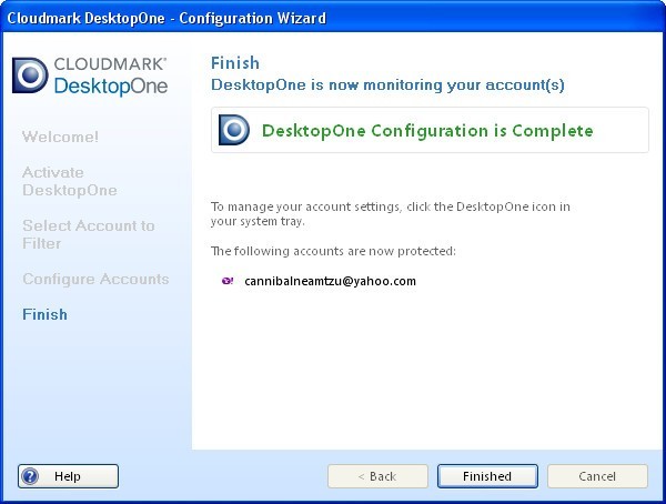 Cloudmark DesktopOne 1.4 : Configuration Window