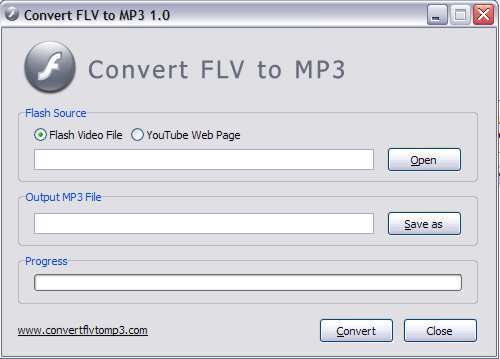 Convert FLV to MP3 1.0 : Main window