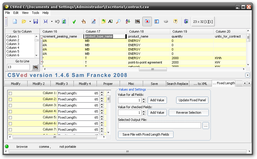 CSVed 1.4 : Another view, editing a cell and changing column fixed with