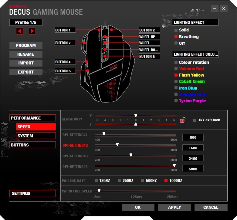 DECUS Gaming Mouse 1.0 : Main Window