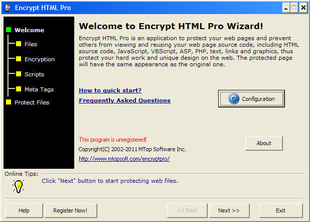 Encrypt HTML Pro 3.2 : Main window