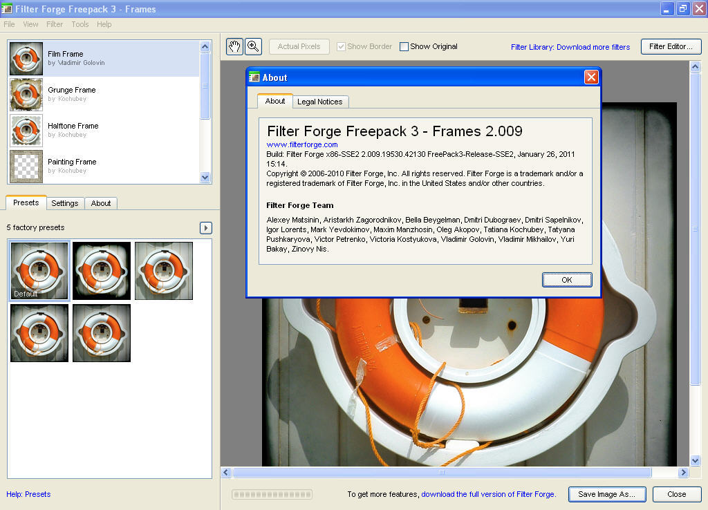 Filter Forge Freepack 3 - Frames 2.9 : Main window