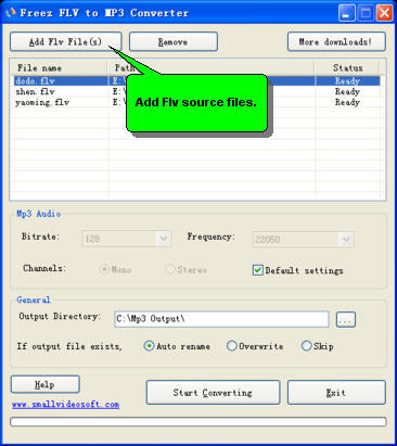 Freez FLV to MP3 Converter : Main Window