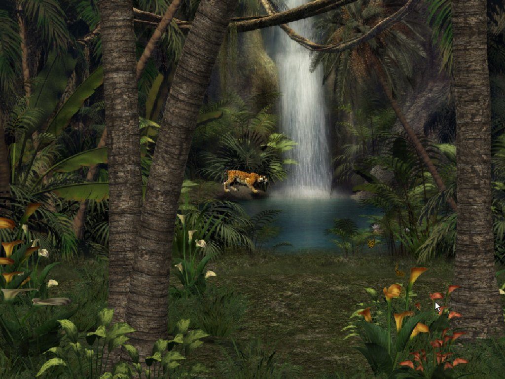 Heart of the Jungle 3D Screensaver : A tiger approaching the lake