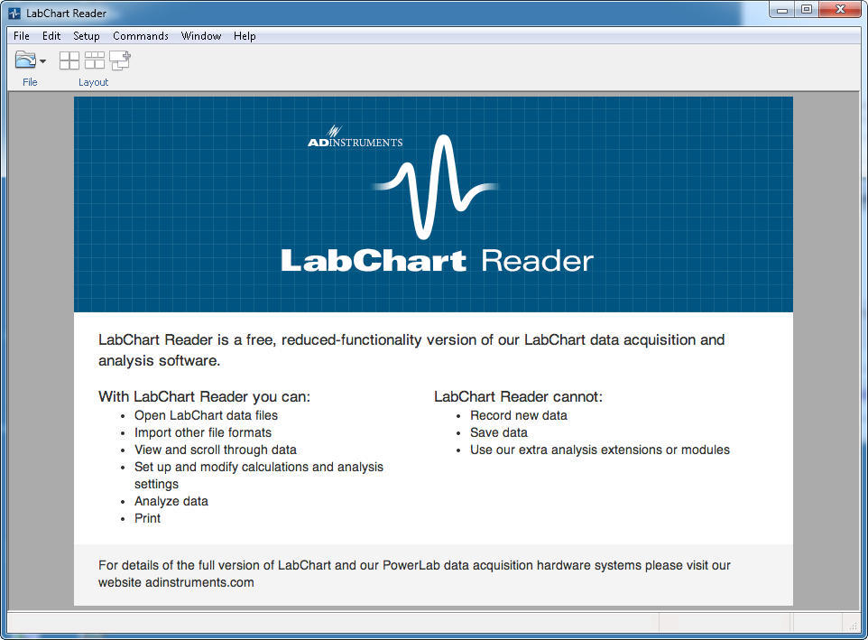 LabChart Reader 8.0 : Main window