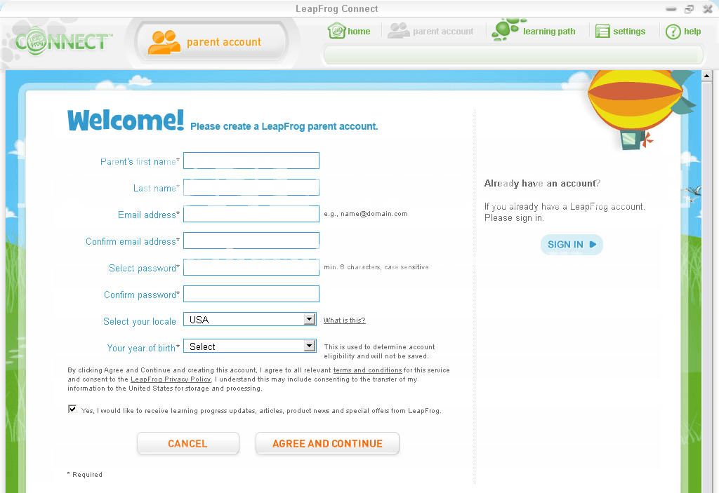 LeapFrog Connect : Parent account