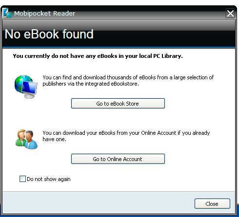 Mobipocket Reader 6.1 : Welcome screen