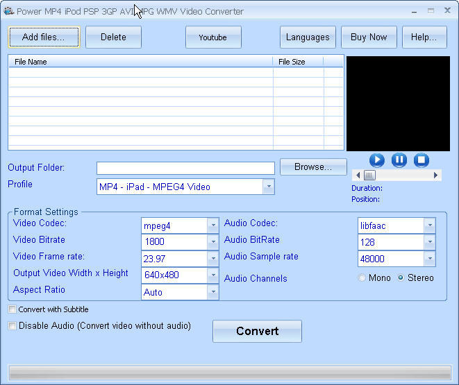Power MP4 iPod PSP 3GP AVI MPG WMV Video Converter 9.6 : Main window