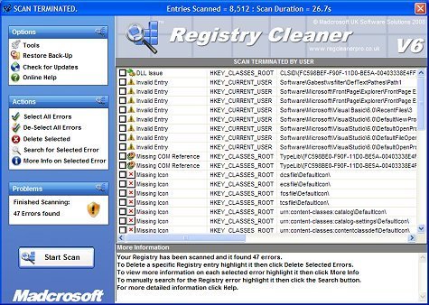 Registry Cleaner : Main Window