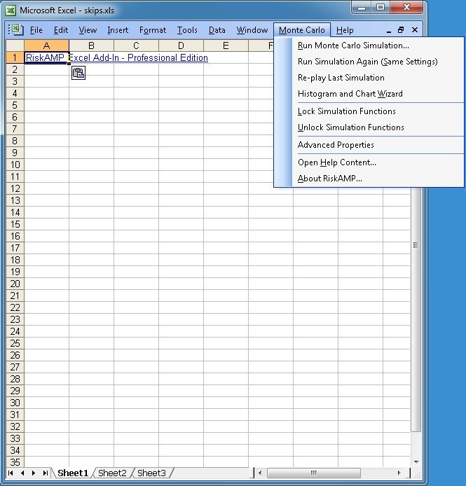 RiskAMP Excel Add-In - Professional Edition : Main window
