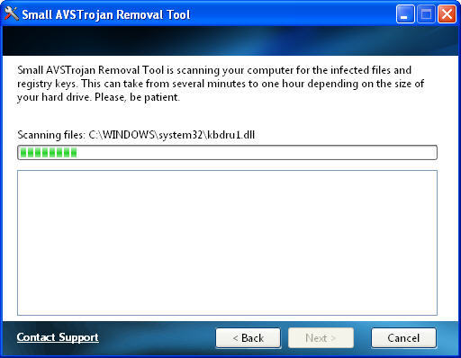 Small AVSTrojan Removal Tool : Main window