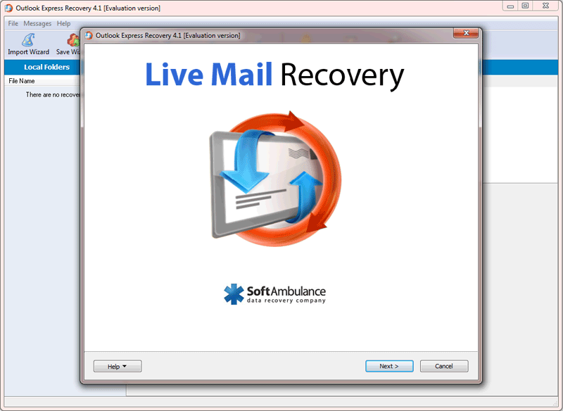 SoftAmbulance Live Mail Recovery 5.35 : Main Window